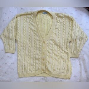 Vintage 1990s Benetton Yellow Cable Knit Cardigan Made in Italy